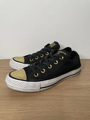 Converse Chuck Taylor All Star Ox Black Gold Low Top Lace Up Shoes Wo's 6 24cm • $15