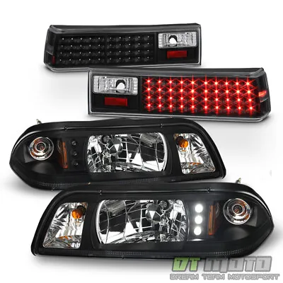 [1-Piece] 1987-1993 Ford Mustang Black Headlights W/ LED+Black LED Tail Lights • $265.99