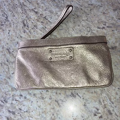 KATE SPADE NEW YORK Metallic Gold Leather Wristlet 8” X 4.5” Mint Condition  • $8.75