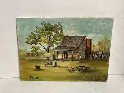 Vintage Small Original Cabin Country Laundry Day Board Canvas 5 X 7 Signed • $16