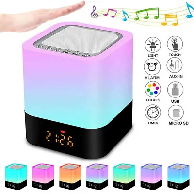 5in1 Bluetooth Speaker LED Alarm Clock Touch Night Light Music Desk Bedside Lamp • $40.32