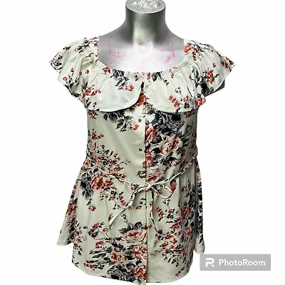 Oh! Mamma Womens 3X Maternity Nursing Top Blouse Button Up Cream Floral • $14.99