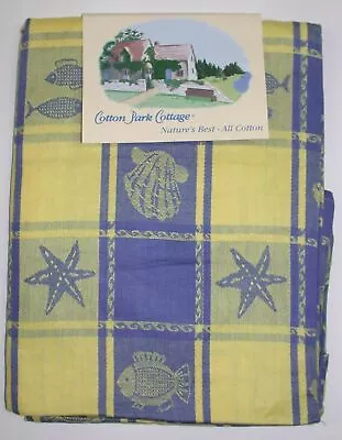 Cotton Park Cottage Tablecloth ~  BY THE SEA  Blue & Yellow ~ 70  ROUND **NEW** • $15.99