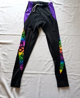 80s Spandex Exercise Tights Vintage Neon Printed MADE In USA Sz Medium • $37.50