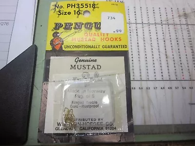 Vintage Penguin Quality Pack Of 5 Mustad Hooks. Sz. 16. No. PH35518. NOS • $2.99