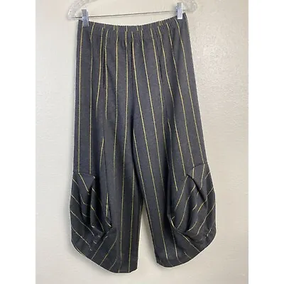 KHANGURA Wide Leg Womens Crop Pants Size Small Gray Stripe Pallazo Balloon Leg • £43.37