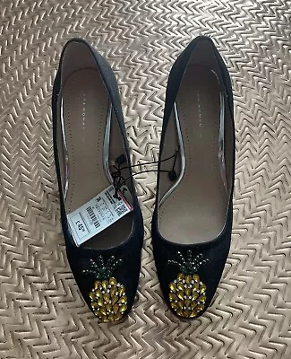 Zara Pineapple Crystal Embellished Denim Court Shoes UK 3/36 • £11.99