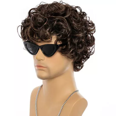 Men's Dark Brown Curly Wavy`Wig Cosplay Natural Synthetic Full Hair Wig • $16.70