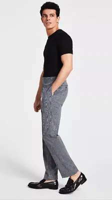 Calvin Klein Mens Slim Fit Plaid Dress Pants Gray 34 X 34 • $13.50