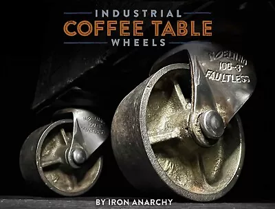 Vtg INDUSTRIAL CASTERS Antique Factory Cart Steel Metal Coffee Table Old Wheels • $179