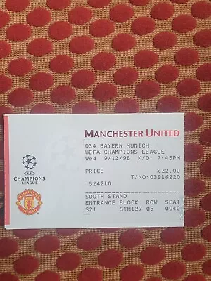 1998/99 Manchester United V Bayern Munich Ticket Champions League Treble Season  • £2