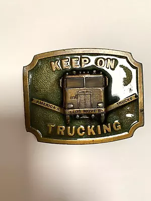 NEW Keep On Trucking Bergamot Brass Works Brass Belt Buckle 1975 USA FREE SHIP • $30