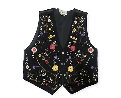 Bedford Fair Lifestyles Suede  Embroidered Floral Vest Sz L Western Cowgirl  • £27.13