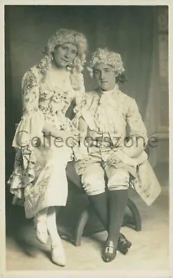1900's Studio Photo Couple In 18th Century Fancy Dress London Studio 5.25x3.25  • £7.56