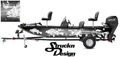 Boat Wrap Gray Musky Pike Skeleton Vinyl Graphic Decal Kit Fish Bass Fishing USA • $310.83