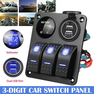 3 Gang 12V Switch Panel LED Rocker For Car Boat Marine RV Dual USB ON-OFF Toggle • $31.59