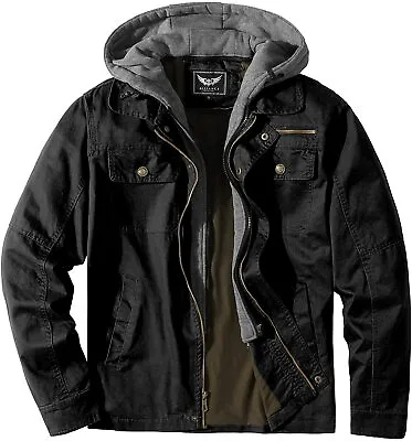 JYG Men's Casual Cotton Military Jacket With Removable Hood • $67.24
