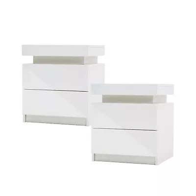 La Bella 2X Bedside Table 2 Drawers RGB LED Bedroom Cabinet Nightstand Gloss • $169