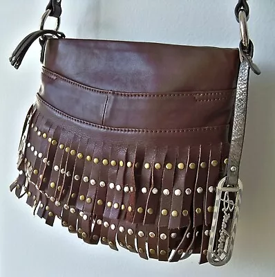 Makowsky Crossbody Bag Brown Leather Fringe Western Purse • $39