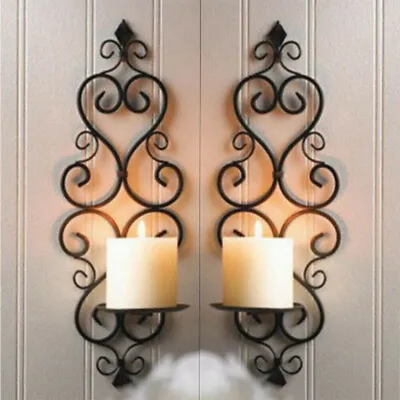 Iron Wall Hanging Candle Stand Sconces Holder Swirling Vintage Home Decor UK • £8.99