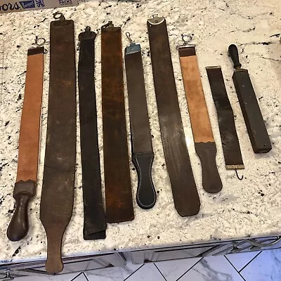 Lot Of 9 Vintage + New Razor Strops - Leather Wood Rite Edge Russia Elk Shell • $34