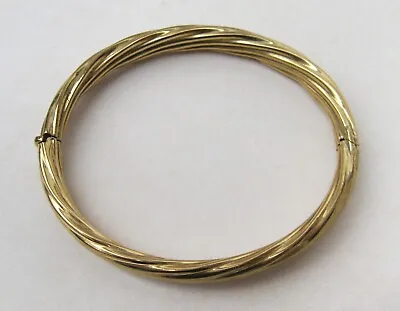 Vintage 375 9ct Gold Twisted Ribbed Hollow Hinged Bracelet Bangle - 9.5g • £350
