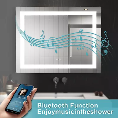 Bluetooth LED Anti-Fog Bathroom Mirror - 3 Colors For Makeup And Decor 900x700mm • $219