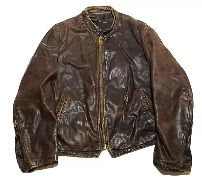 Vintage Cafe Racer Biker Jacket Motorcycle Brown Talon Zipper 60s Size 42 I9 • $275