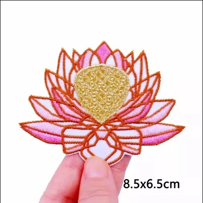 Lotus Flower Embroidery Patch Iron On Badge Garment DIY Applique Gift Decorative • £3.30