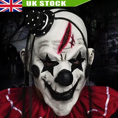 Evil Clown Mask Latex Fancy Dress Costume Scary Full Head Horror Halloween Party • £9.89