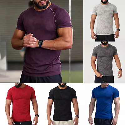 Mens Tight Fit Muscle Short Sleeve T-Shirt Gym Sport Tee Shirts Casual Tops New • $17.79