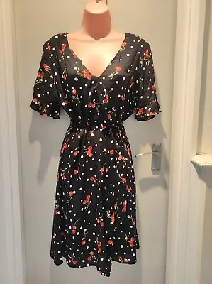£8.99 • Buy Women's 10 Cherry Polka Dot Dress Retro Vintage 50s 60s Swing