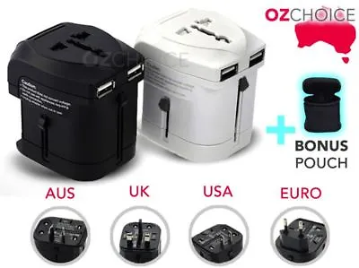 Universal Travel Adapter Dual 2 USB Wall AC Power To AU EU US UK International • $22.90