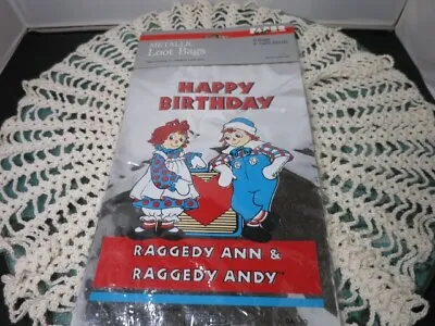 Vintage Raggedy Ann Raggedy Andy Happy Birthday Metallic Loot Bags Paper Art Co • £7.72