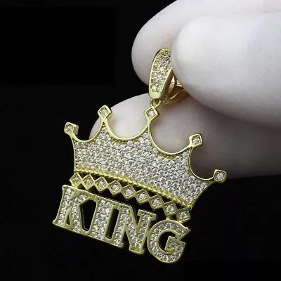 1.50Ct Round Cut Real Moissanite ''KING CROWN'' Pendant 14K Yellow Gold Plated • $223.99