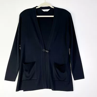 Misook Womens Black Toggle Button Long Sleeve Padded Shoulder Cardigan Sz Large • $36.97