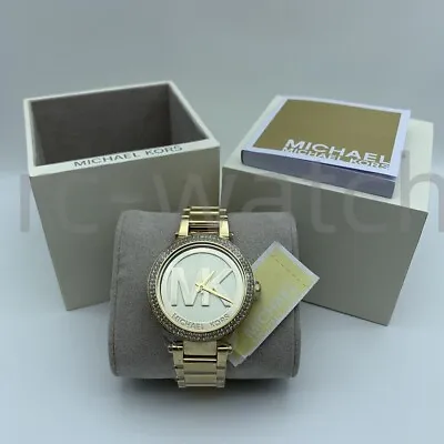 Michael Kors MK5784 Parker Gold Logo Crystal Pave Stainless Steel Women's Watch • $99