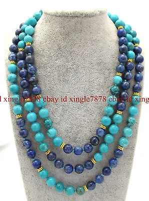 Natural 8mm Lapis Lazuli & Blue Turquoise Round Gemstone Beads Necklace 18-50  • $8.36