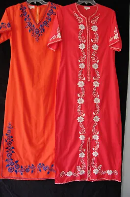 Orange Hand Embroidered Floral Mexican Style Peasant Boho Cotton Dress Maxi S/m • $34