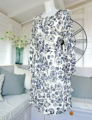 Mint Velvet Dandelion Annabel Print Stone & Ink Tea Smock Dress 10 Ivory Black • $61.60