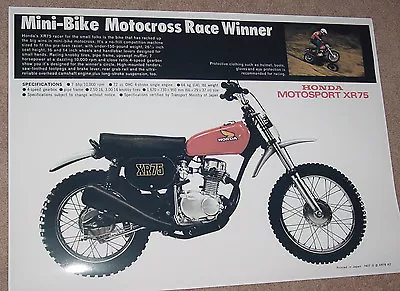 1975 HONDA XR75 K2 VINTAGE MOTORCYCLE POSTER PRINT 26x36 9MIL PAPER • $39.95