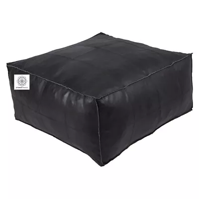 30'' Square Black Moroccan Leather Footstool Pouffe Ottoman Handmade Unstuffed • $156.75