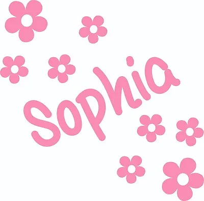 Personalised Name Flowers Wall Sticker Kids Bedroom Custom Vinyl Decal Girls • £4.99