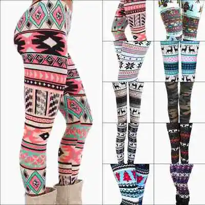 Women Christmas Leggings Snowflake Printed Stretch Trousers Casual Yoga Pants US • $6.99