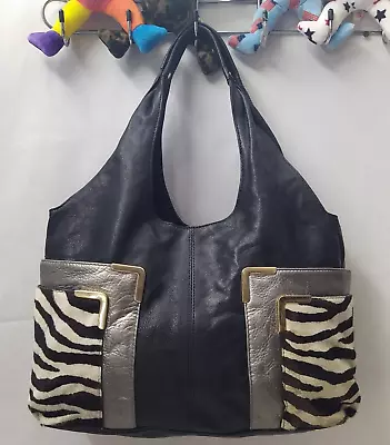 Michael Kors Black Leather Zebra Detail Pockets Shoulder Bag • £91.69