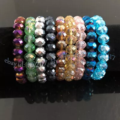 Faceted 5x8mm Multicolor Crystal Rhinestone Rondelle Beads Elastic Bracelet 7.5  • $2.69