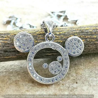 2.25Ct Round Simulated Diamond Charm Mickey Mouse Pendant 925 Silver Gold Plated • $108.23