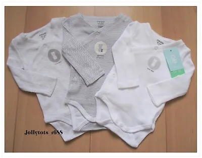 £8.99 • Buy Baby Boys Girls Cross Over Bodysuit Vests 3 Pack Organic Cotton Prem Baby BNWT