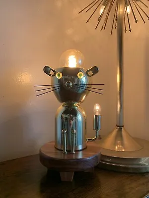 $1188.99 • Buy Vintage Cat Kitty Light Lamp Mid Century Modern Brass Wood Metal Deco Torino MCM