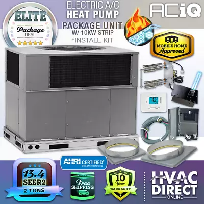 2 Ton 13.4 SEER2 ACiQ Central Air AC Heat Pump Package Unit System - Install Kit • $3415